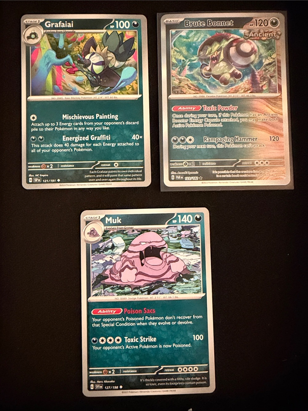 Pokemon TCG Grafaiai, Brute Bonnet & Muk Trio - Green/Pink/Teal